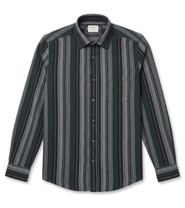 เสื้อเชิ้ตแขนยาวลายทางสีเขียวสำหรับผู้ชาย ยี่ห้อ Enovate ปกคอปกติดกระดุมทั้งตัว ผ้าฝ้ายทอ สไตล์ฤดูใบไม้ร่วง - Product Image 1