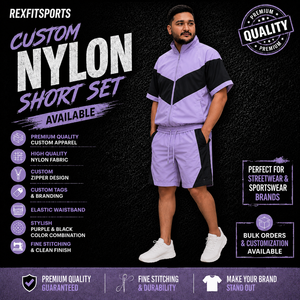 REXFIT SPORTS 2026 Ensemble de survêtement personnalisé pour homme en nylon violet, veste zippée à manches courtes et short, léger, deux pièces, vêtements de sport - Product Image 1