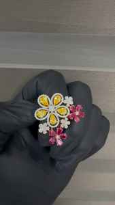 Anillo de Diamantes de Lujo con Flores, Oro de 18K, Zafiro Amarillo y Rubí Rosa, Anillo Floral para Mujer, Joyería Fina, Anillo de Cóctel con Diamantes Personalizados - Product Image 5