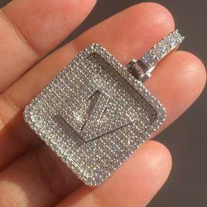 VVS Round Cut Custom Letter Moissanite Diamond Iced Out 925 Sterling <b>Silver</b> Square Design Unisex Birthday Gift Pendant - Product Image 6