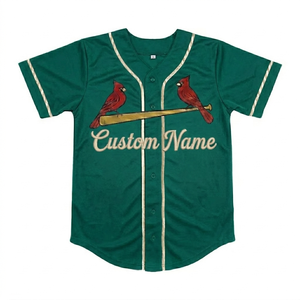 Maillot de baseball personnalisé Cardinals vert marine à manches courtes, boutonné sur le devant, imprimé avec le nom de l'équipe, respirant, coupe classique - Product Image 1