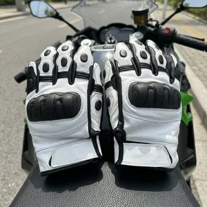 Gants de moto en cuir blanc unisexe de qualité supérieure, à doigts entiers, respirants, antidérapants, design sportif pour les aventures en plein air - Product Image 4
