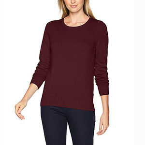 Pull en maille vert uni à manches longues et col rond pour femme, respirant, idéal pour l'automne - Product Image 2