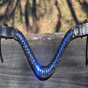 Diadema para caballo de cuero genuino con cristales azules y negros en forma de onda profunda, con diamantes de imitación, en tallas full cob. - Product Image 5