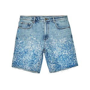 Shorts en jean délavé pour homme, taille mi-haute, décontracté, été, en coton, avec braguette boutonnée, longueur courte - Product Image 1
