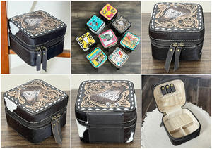 Wholesale Custom Logo Hairon Floral Tooled Leather Jewelry Box Organizer Mini <b>Travel</b> Jewelry <b>Case</b> for Necklace Earrings & Rings - Product Image 3