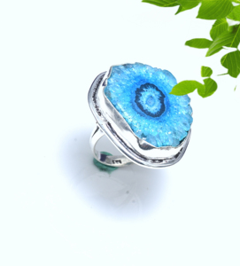 Natural Blue Druzy 925 Sterling <b>Silver</b> <b>Ring</b> | Handmade Sparkling Druzy Gemstone <b>Statement</b> <b>Ring</b> | Boho Jewelry for Women - Product Image 5