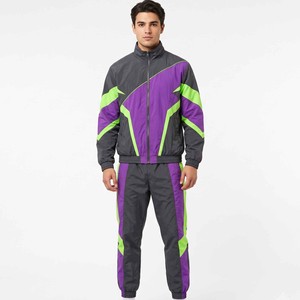 OEM Custom LOGO Embroidery Two Piece Zip up <b>Jacket</b> Long Set with <b>Reflective</b> Polyester Windbreaker Tracksuits for Men - Product Image 1