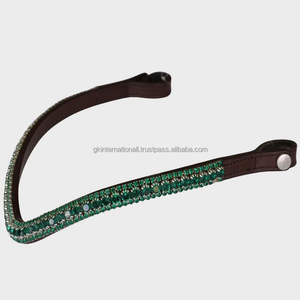 Premium 3 Rangée Élégant Cristaux Vert Émeraude Marque Diamante Chaîne Décorative En Cuir Véritable Cheval front bande en pleine taille Cob - Product Image 4