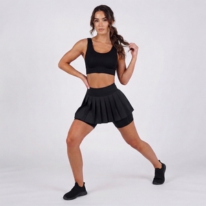 Falda pantalón deportiva de cintura alta con volantes para mujer, doble capa, dobladillo blanco en contraste, pantalones cortos de seguridad incorporados, secado rápido, para tenis, golf y yoga - Product Image 1