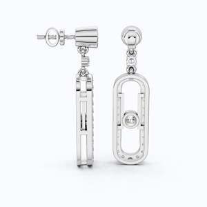 Pendientes Colgantes de Oro Blanco de 10K con Eslabones Ovalados y Diamantes Cultivados en Laboratorio, Certificados por IGI, Diseño de Marco Abierto, Joyería Fina para Fiesta - Product Image 1