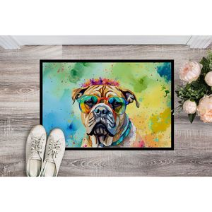 Bullmastiff Hippie Dawg antideslizante interior/exterior Felpudo de pila baja 24H X 36W Felpudo de puerta delantera lavable para entrada - Product Image 2