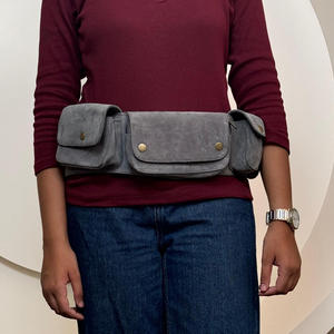 Riñonera de Cuero de Gamuza Auténtica, Riñonera Multibolsillo, Correa Ajustable, Cinturón Utilitario Occidental para Correr, Novedad, Unisex - Product Image 2