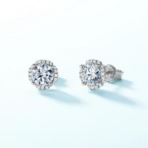 925 Sterling Silver Moissanite Halo Stud Earrings D Color VVS1 Certified Round Cut Lab Diamond Brilliant Fine Jewelry for Women - Product Image 6