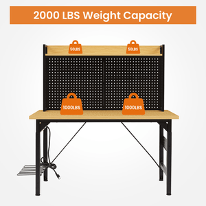 Banco de Trabajo Resistente con Panel Perforado Ajustable de 48 Pulgadas, Capacidad de Carga de 1600 lb, Superficie de Madera, Ruedas Giratorias, para Trabajos de Carpintería - Product Image 3