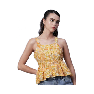 Navy Blue Women's Casual Fashion Tank High Quality Polka <b>Dot</b> Print Woven Fabric <b>Eco</b>-Friendly Breathable Front Logo Button - Product Image 3