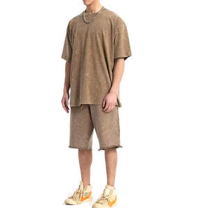 Ensemble T-shirt et short pour homme, style décontracté, imprimé délavé à l'acide, col rond, respirant, polyester/coton, style streetwear - Product Image 2
