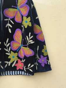 Charming <b>Spring</b> Blue Velvet Suzani <b>Jacket</b> Butterfly Floral Embroidered Artisan Boho Winter Blazer <b>Women</b>’s Statement Coat - Product Image 4