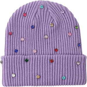 OEM purple Rhinestone Beanie Hat Women <b>Men</b> Rib Knit <b>Winter</b> Warm <b>Cap</b> Custom Logo Streetwear Soft Skull <b>Cap</b> - Product Image 1