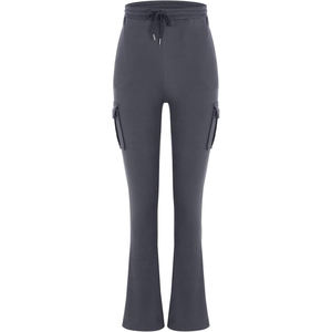 Pantalon cargo décontracté pour femme, taille haute, éco-responsable, respirant, coupe skinny élastique, avec cordon de serrage, poches cargo, devant plat, couleur unie, printemps - Product Image 4