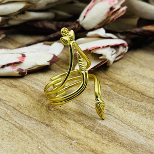Market Favorite Brass Rings Boho Leaf Band For Women 18k Gold Plated Geometric Floral Statement <b>Wrap</b> Ring For Wholesale/OEM/ODM - Product Image 5