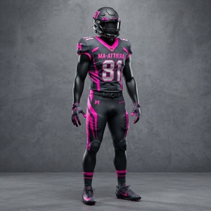 Conjunto de Pantalones Acolchados y Camiseta de Fútbol Americano Personalizada en Negro y Rosa, Uniforme de Equipo, Ropa Deportiva al por Mayor, Personalizada en Gris y Amarillo - Product Image 4