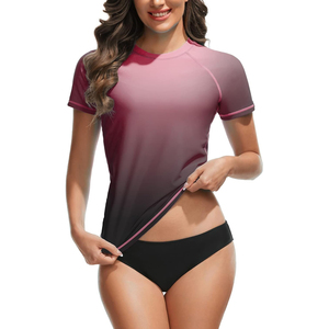 Trending Rash Guard <b>Women</b> Gradient Color Short Sleeve Rash Guard Anti UV <b>Swim</b> <b>Shirt</b> Spandex Polyester Athletic Top - Product Image 1