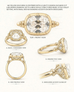 แหวนเพชร 3 กะรัตทรง Old Mine Cut เพาะเลี้ยงในห้องปฏิบัติการ, แหวนหมั้นทรง Cushion ประดับขอบ, แหวนแต่งงานเพชรทองคำขาว 14K สไตล์วินเทจ - Product Image 6