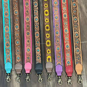 Wholesale Customized Tooled Floral Leather Crossbody Shoulder Strap Stylish <b>Camera</b> <b>Bag</b> & Handbag Adjustable Purple Pet Strap - Product Image 2