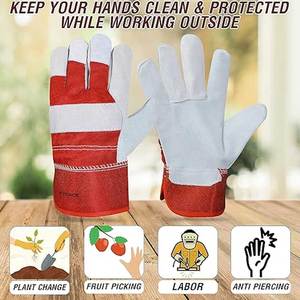 Gants de sécurité en cuir rouge et gris, longueur poignet, paume renforcée, logo personnalisé imprimé, utilisation extérieure - Product Image 6