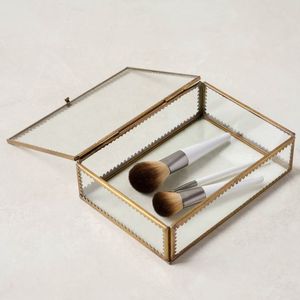 Gold-Colored Glass Jewelry Box With Metal Frame And Clear Lid 10-20 L Capacity - Product Image 4