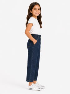 Jeans de Mezclilla Azul Oscuro para Niñas, Corte Recto, Cintura Alta, Estilo Casual, Calidad Premium, Algodón, Ajuste Regular y Cómodo - Product Image 2