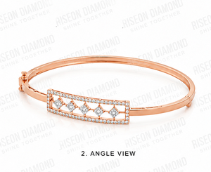 Brazalete de Diamantes de Lujo en Oro Rosa de 18K, Joyería Fina Geométrica, Corte Princesa Redondo con Halo, para Uso Diario, Moderno, Elegante, Regalo - Product Image 4