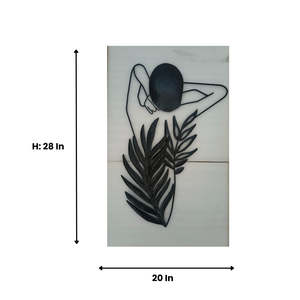 Sculpture murale moderne en métal faite à la main représentant une femme et une feuille pour la décoration intérieure du salon, de l'hôtel, de la chambre à coucher ou du bureau - Product Image 3