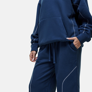 Women's Wide Leg Fleece Pants Mid Waist <b>Drawstring</b> Casual Solid Color Long <b>Trouser</b> Autumn Loose Fit Full Length Side Design - Product Image 2