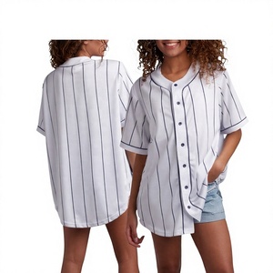Chemise de baseball rayée pour femme, manches courtes, boutonnée, coupe ample, décontractée, respirante, uniforme d'équipe personnalisé avec nom du joueur - Product Image 2