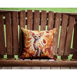 Almohada decorativa de hojas de gato Devon Rex en otoño 14H x 14W lavable a máquina para uso en interiores y exteriores para sofá cama Patio - Product Image 2