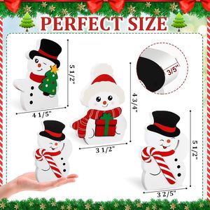 Grazioso Set Decorativo Natalizio da Interno, Vassoio a Più Livelli con 3 Blocchi di Pupazzi di Neve in Legno per Decorazione Tavola Natalizia - Product Image 1