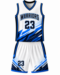 Warrior Performance Basketball Uniform Set with Dynamic <b>White</b> and Blue Design, Lightweight Fabric Ideal for Intense Training - Product Image 2