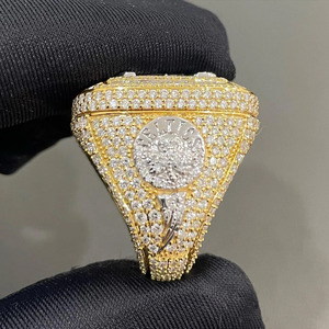 High-Quality VVS Moissanite Luxury Best Popular Rapper 925 Sterling Silver Lab grown 14K Yellow Gold Baguette <b>Ring</b> For <b>Men</b> - Product Image 4