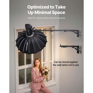 Support mural robuste pour anneau lumineux avec bras triangulaire de 39,37 po/100 cm et rotation à 180 degrés, accessoires de studio photo - Product Image 6