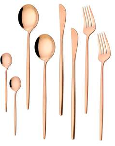 Ensemble de couverts cuillère et fourchette pour cuisine, configuration moderne de table à manger, ensemble de couverts en métal réutilisables, vaisselle écologique, résistant à la corrosion - Product Image 6