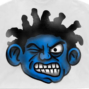 T-shirt noir pour homme, coupe classique, avec imprimé graffiti visage de dessin animé bleu, streetwear, manches courtes, col rond, 100% coton respirant - Product Image 6