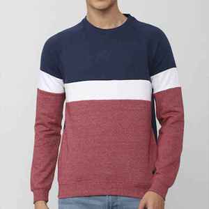 Sudadera de Cuello Redondo con Bloques de Color para Hombre, Corte Regular, Tejida, Manga Larga, Estilo Casual Otoñal, Azul, Blanco, Marrón - Product Image 1