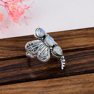 Rainbow Moonstone Dragonfly <b>Ring</b> Sterling Silver Nature Inspired Boho Jewelry Handmade Gift for Her - Product Image 2