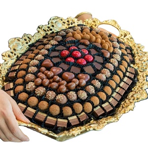 Plateau décoratif de qualité supérieure pour fruits, centre de table élégant, plateau à chocolat, accent de décoration pour la maison, plateau en métal martelé avec poignée florale - Product Image 1