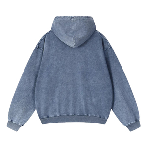 เสื้อฮู้ดผู้ชายผ้าเดนิมแบบซิป แขนยาว สีพื้น ผ้าฝ้ายฟอก สไตล์ฤดูใบไม้ร่วง - Product Image 3