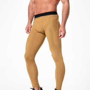 Leggings de compression pleine longueur pour hommes, couleur unie, en Spandex et Nylon, taille élastique - Product Image 5