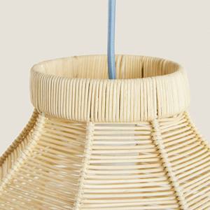 Ribbed Paneled Rattan Lampshade Scalloped Edge Pendant <b>Light</b> <b>Shade</b> Wrapped Collar <b>Wicker</b> Hanging Lamp Cover - Product Image 4