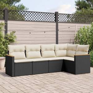 Conjunto de Sofás Modulares Grandes de Ratán PE Negro para Jardín, Muebles Modulares Elegantes para Exteriores - Product Image 1